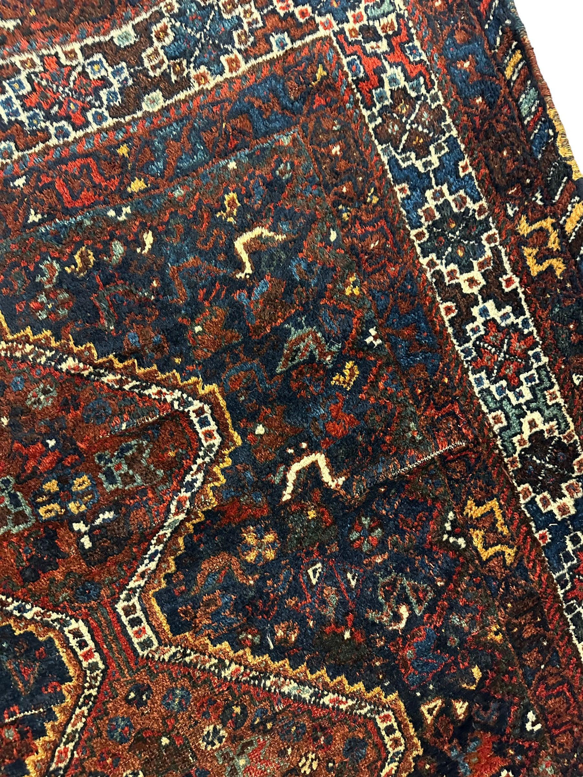 Antique Persian Rug 4x6 | Navy, Rust & Ivory | Hand-Knotted Wool - Rugistan, view 9