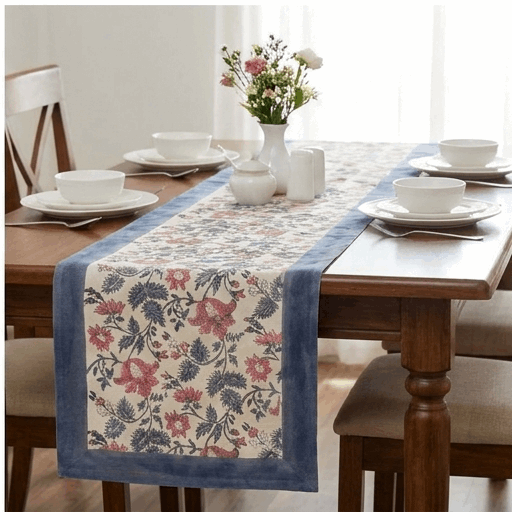 Antique Rose & Bluish Charcoal Hand Block Printed 13 pieces Table Linen Set — House of Avana, view 1 of 14