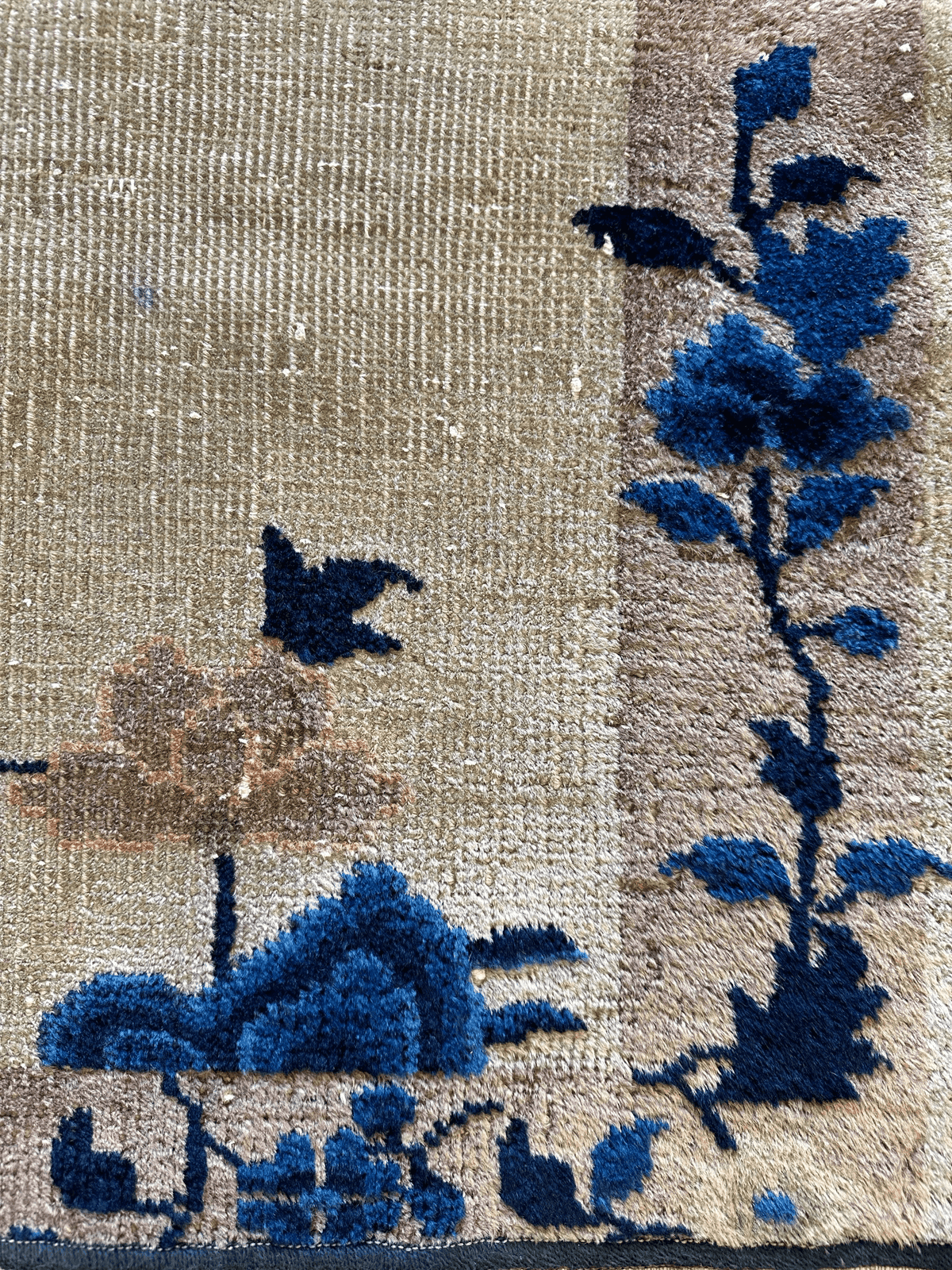 Antique Chinese Rug 2x3 | Beige, Brown & Navy | Hand-Knotted Wool - Rugistan, view 2