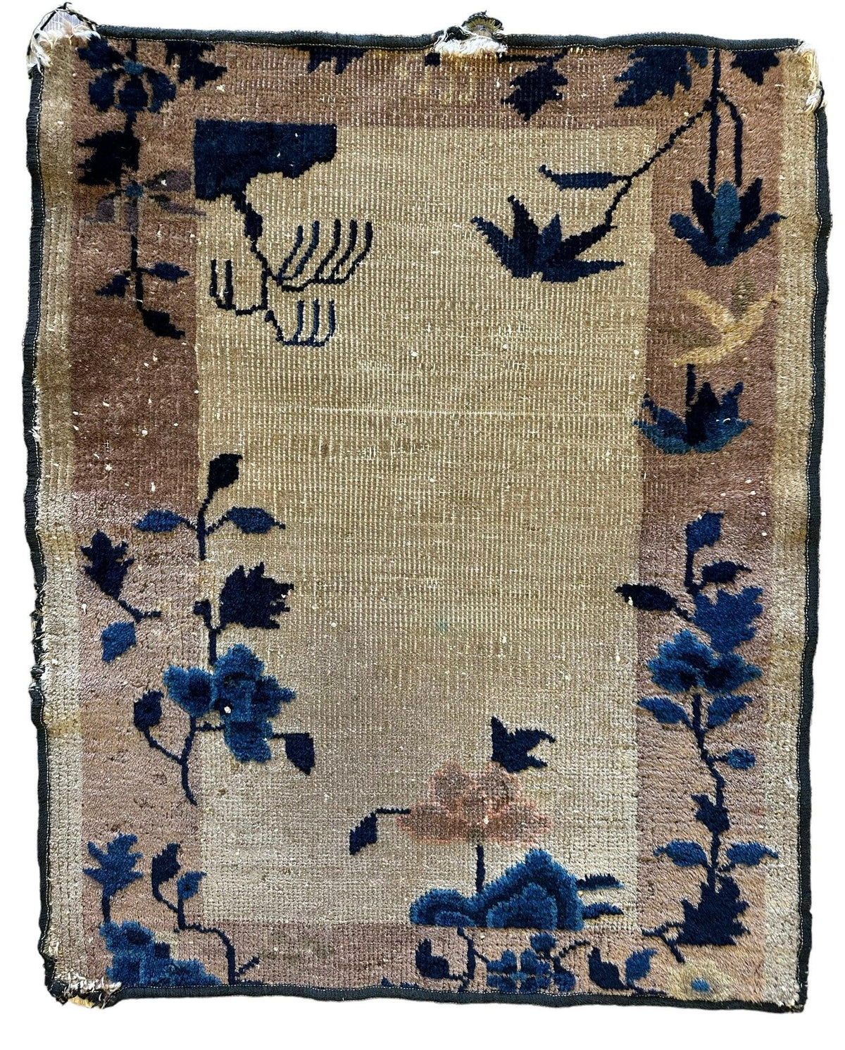 Antique Chinese Rug 2x3 | Beige, Brown & Navy | Hand-Knotted Wool - Rugistan, view 3