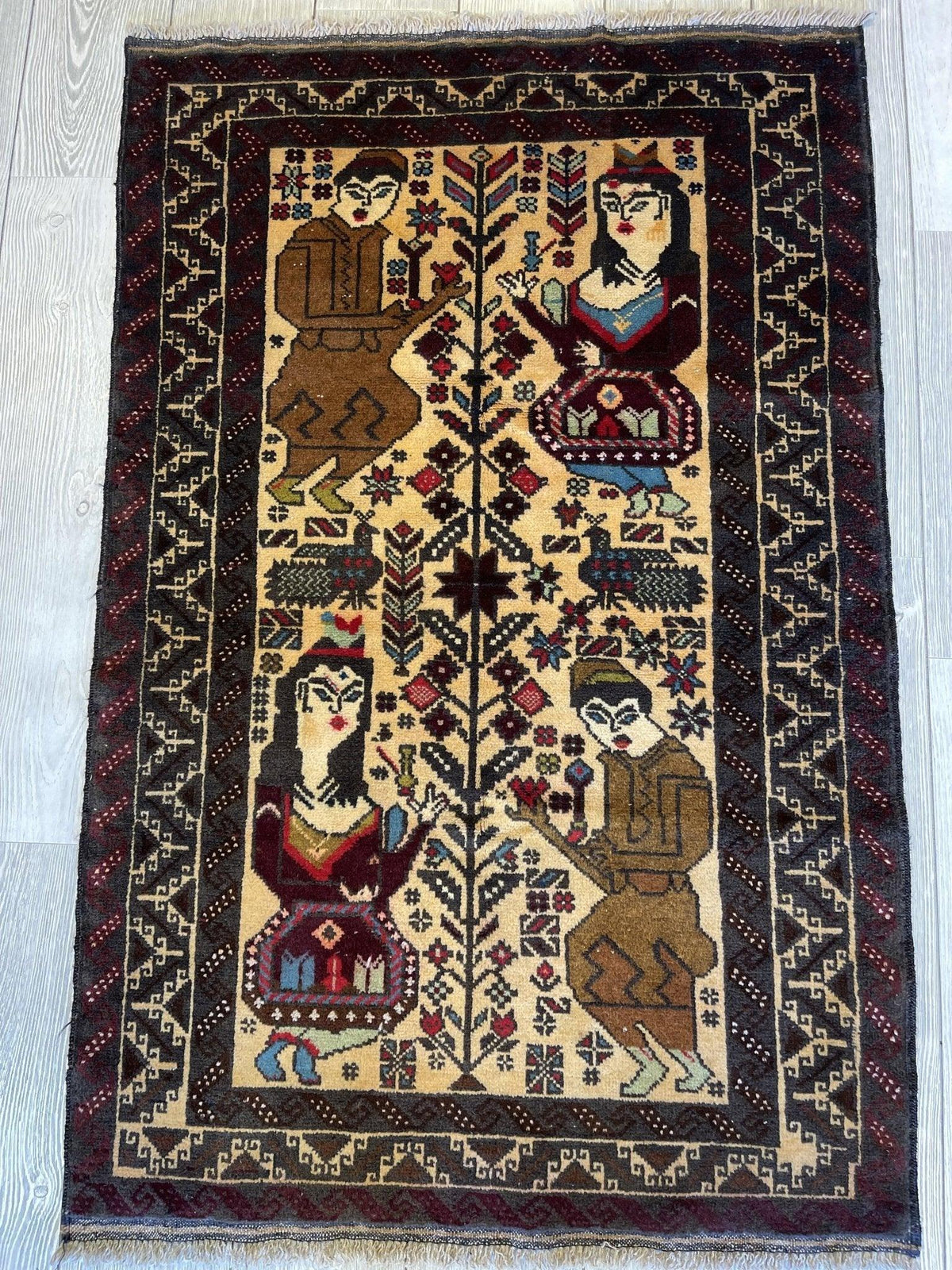 Vintage Afghan Baluch Rug 3x4 | Beige, Brown & Ivory | Hand-Knotted Wool - Rugistan, view 2