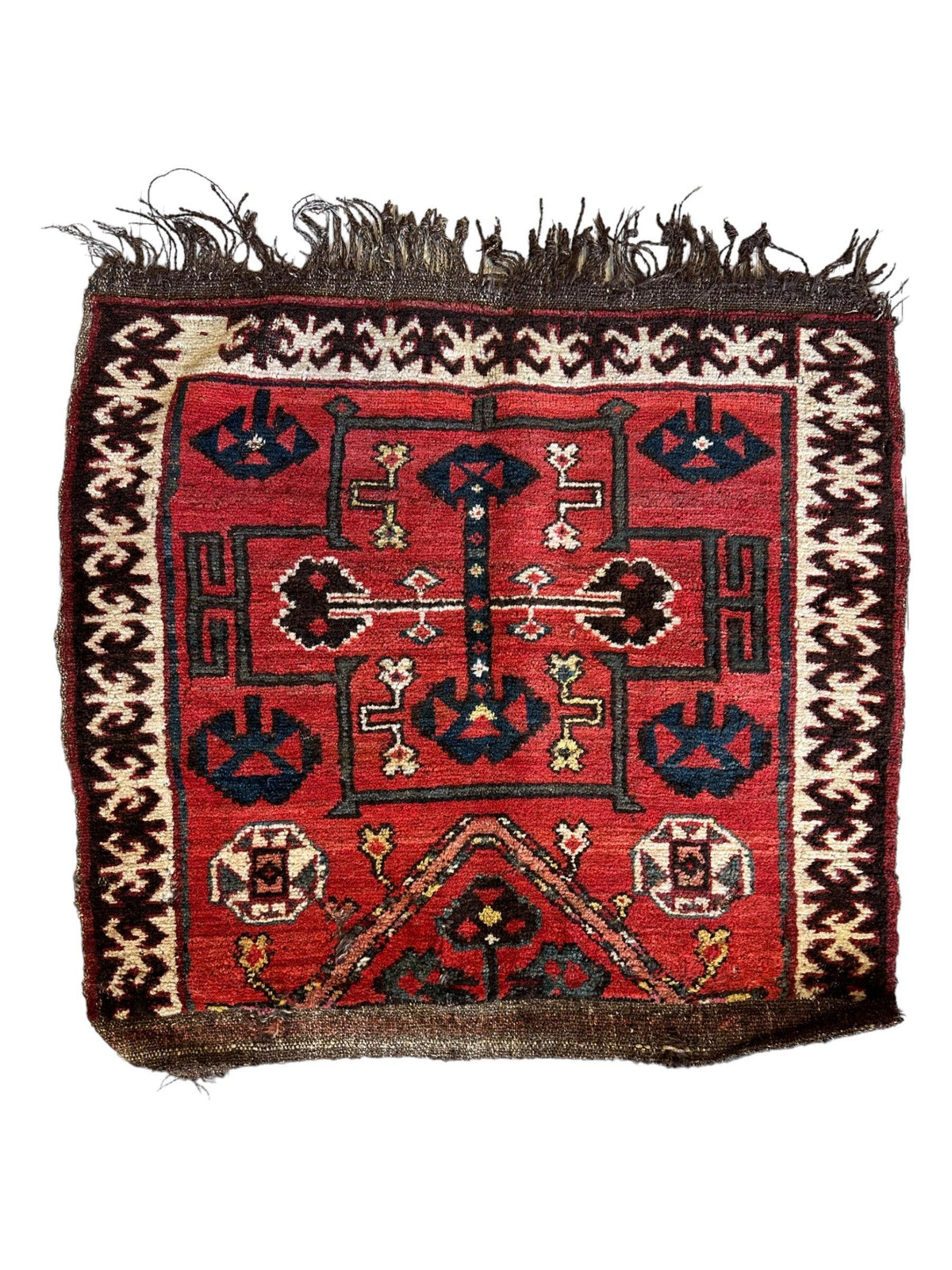 Vintage Persian Bag Face 2x2 | Red, Ivory & Navy | Hand-Knotted Wool - Rugistan