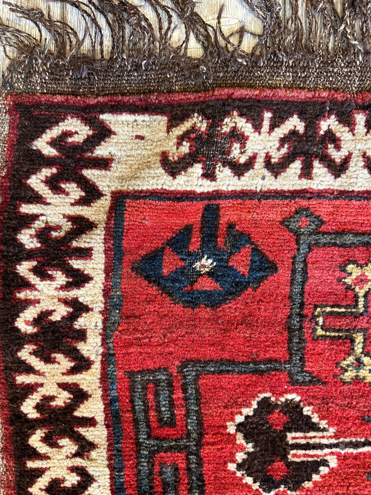 Vintage Persian Bag Face 2x2 | Red, Ivory & Navy | Hand-Knotted Wool - Rugistan, view 5