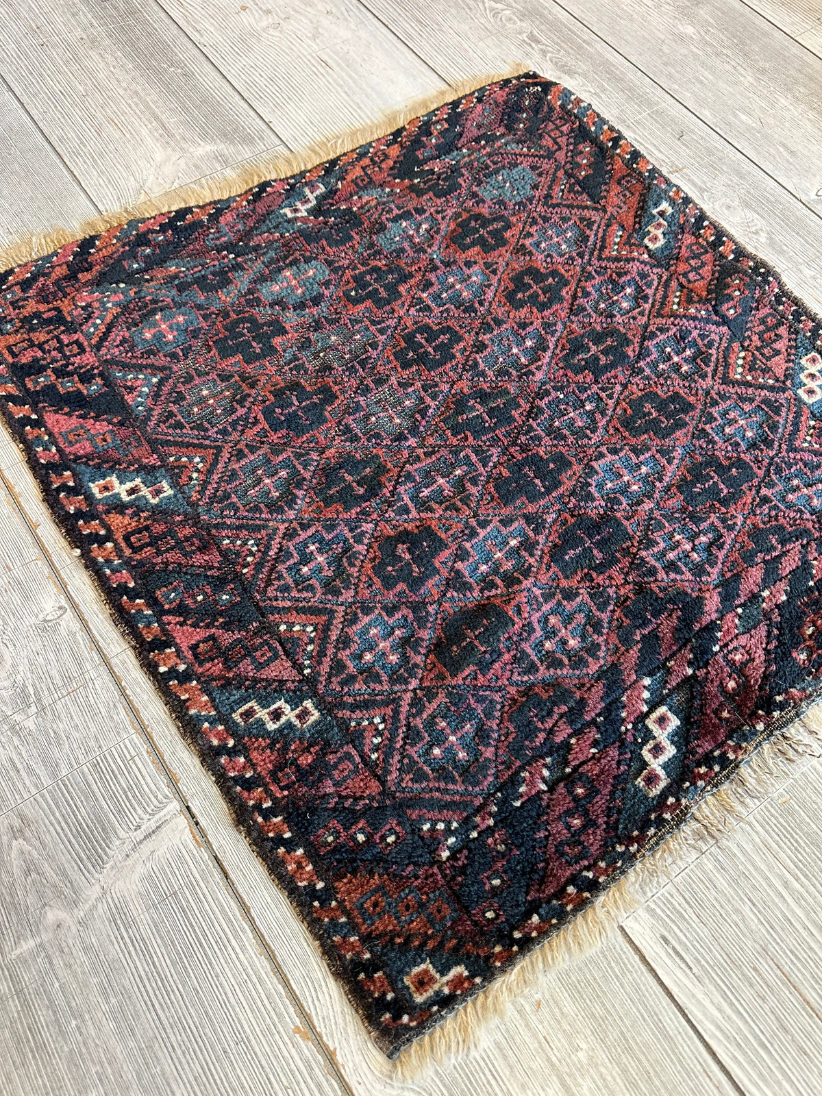 Antique Afghan Baluch Bag Face 2x2 | Navy, Rust & Blue | Hand-Knotted Wool - Rugistan, view 4