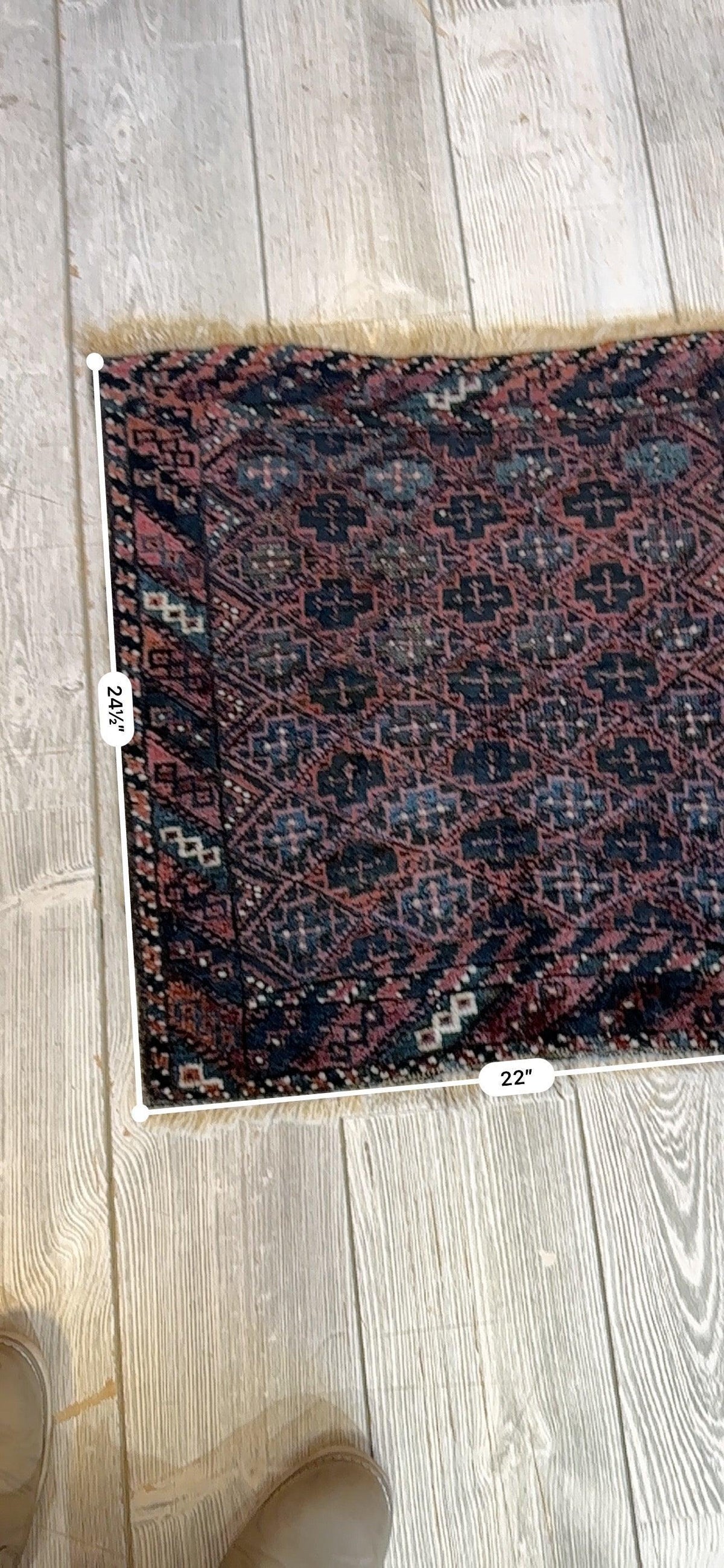 Antique Afghan Baluch Bag Face 2x2 | Navy, Rust & Blue | Hand-Knotted Wool - Rugistan, view 5