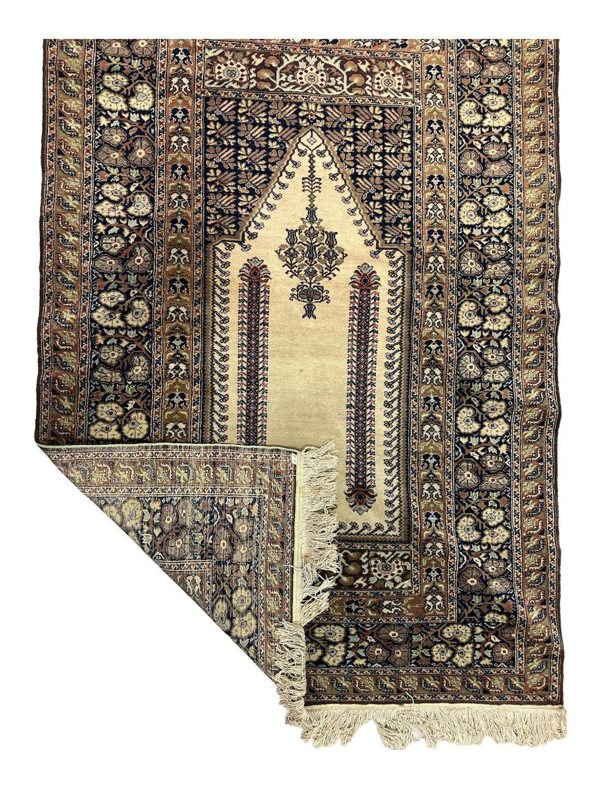 Antique Turkish Prayer Rug 4x6 | Brown, Beige & Ivory | Hand-Knotted Wool - Rugistan, view 3
