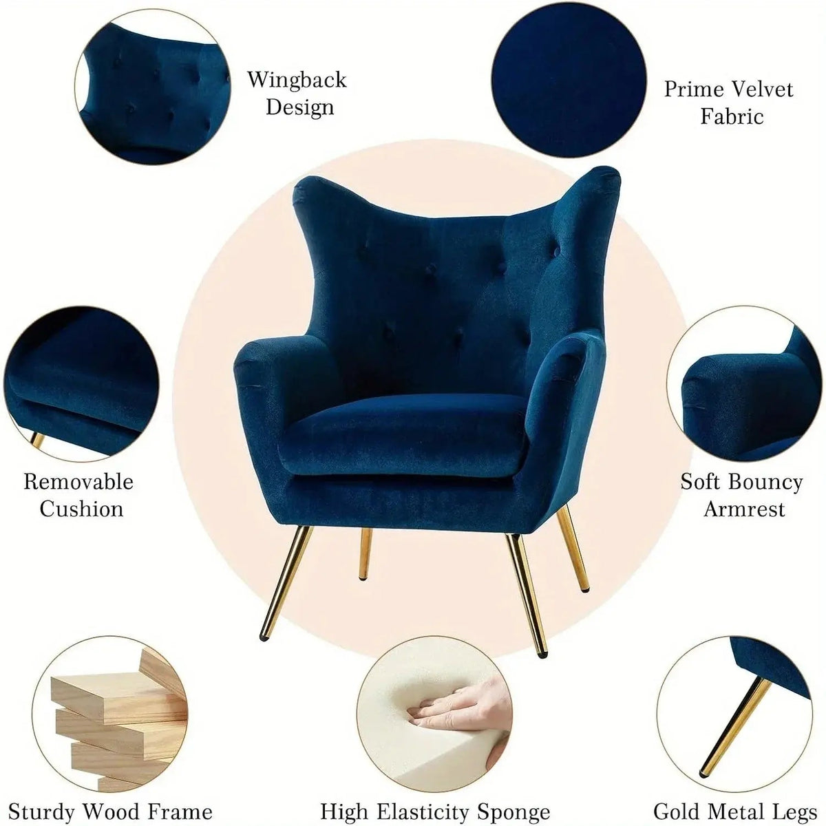 Arm Chair - Luxurious Velvet Blue