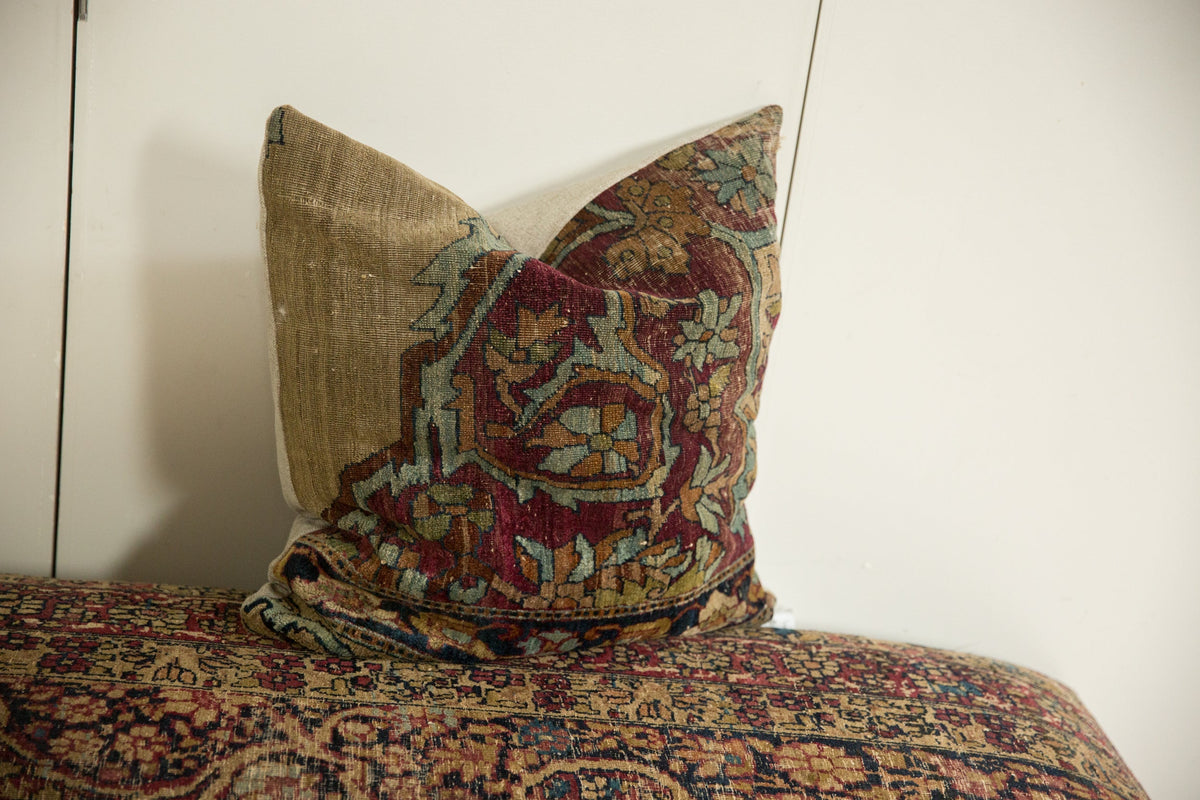 Antique Kerman Rug Fragment Pillow