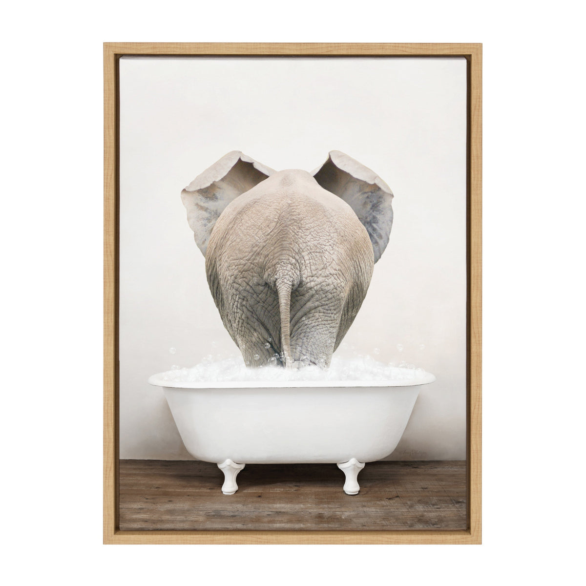 Sylvie Elephant Back in Rustic Bath Framed Canvas by Amy Peterson Art Studio