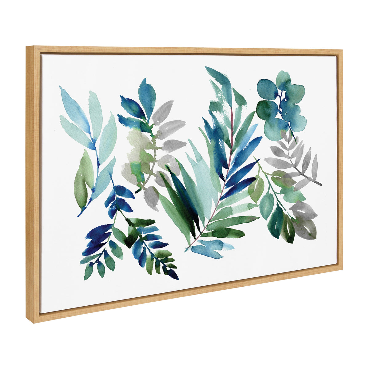 Sylvie Tropic Leaves Blue Framed Canvas by Sara Berrenson