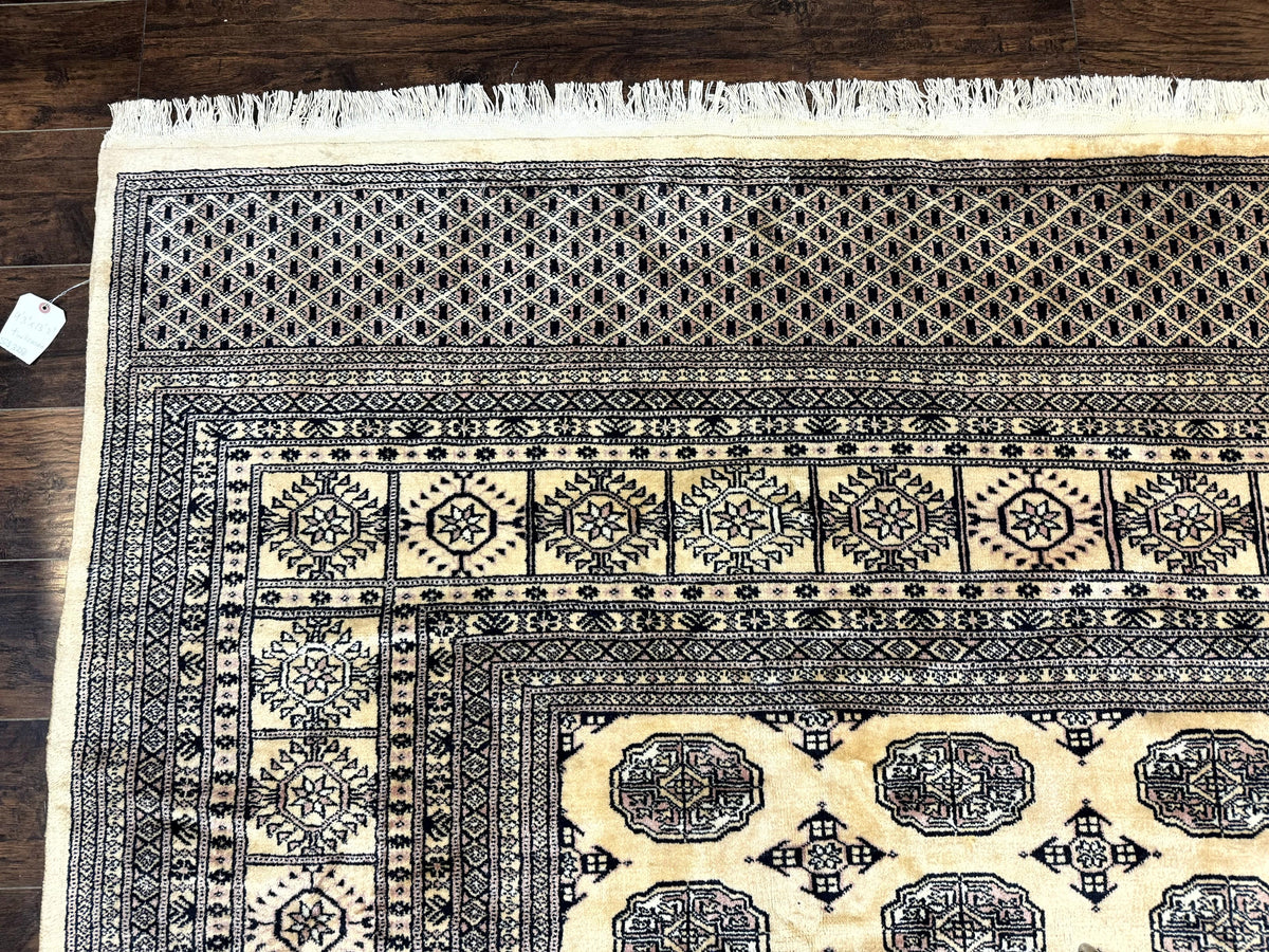 Pakistani Bokhara Turkoman Rug 9x11, Cream, Handmade Wool Vintage Carpet - Jewel Rugs, view 6