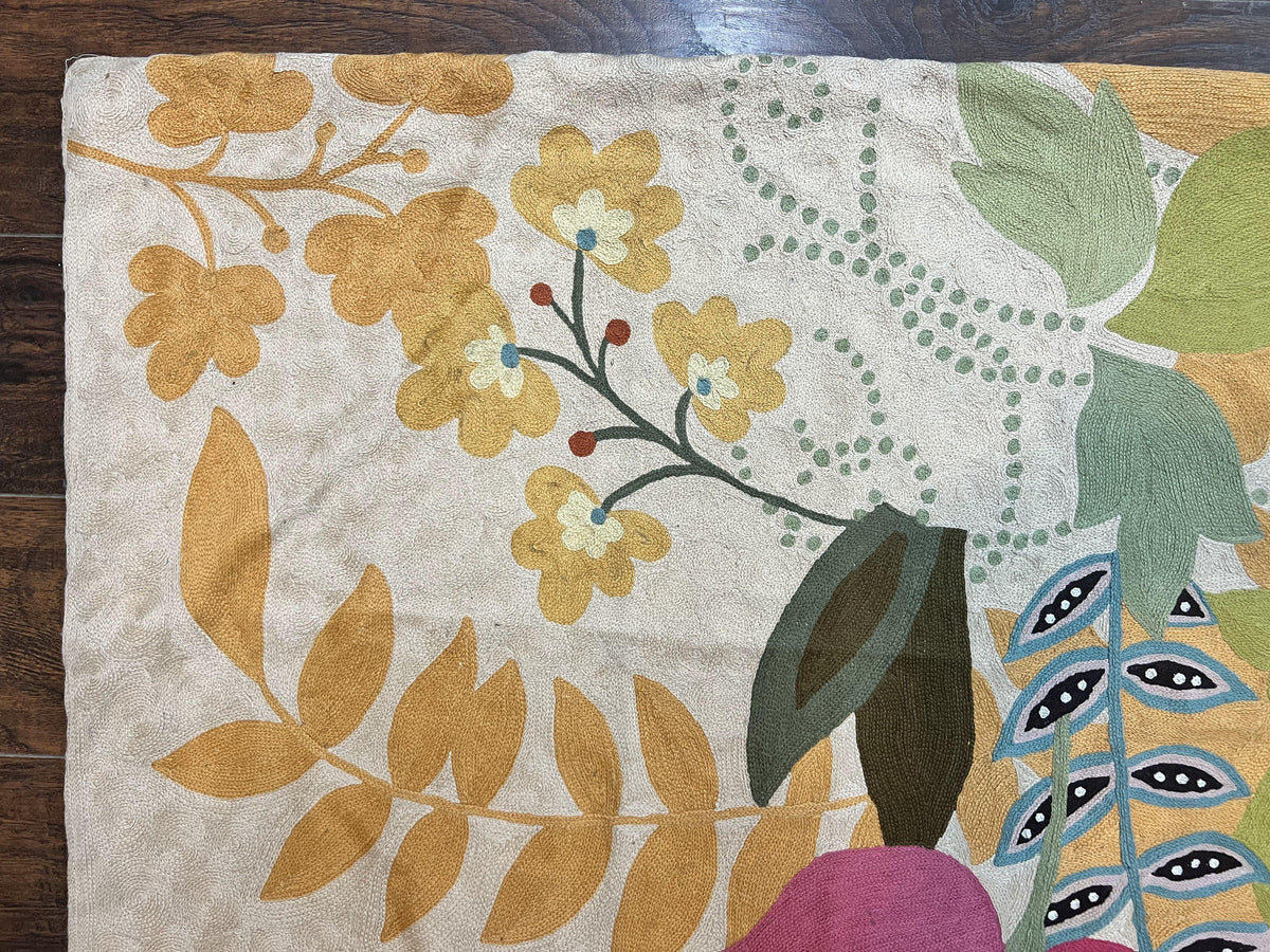 Indian Hand Stitched Rug 4x6, Floral, Silk, Large Floral Design - Jewel Rugs, view 7