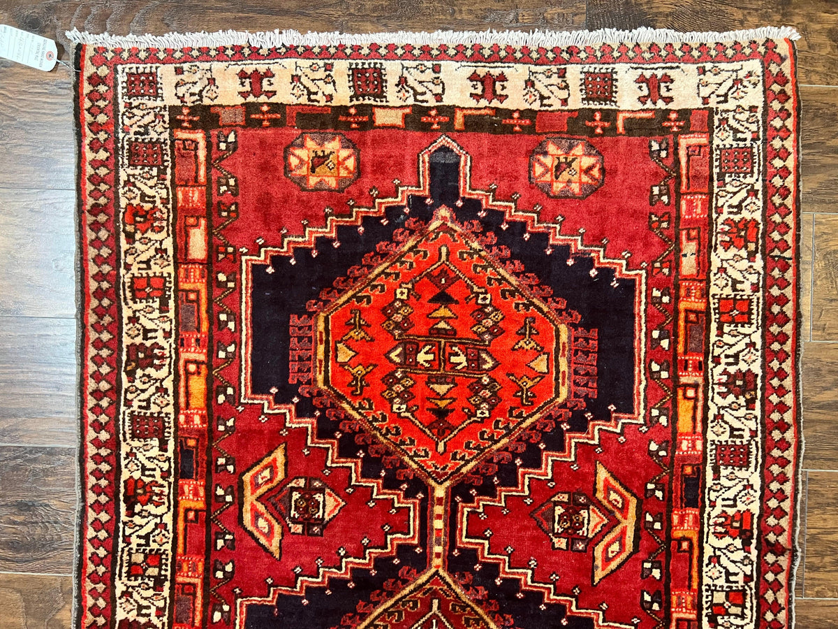 Persian Heriz Runner Rug 3.7 x 11, Persian Tribal Runner, Handmade Wool, Medallions, Geometric, Red, Antique Vintage Hand Knotted Rug - Jewel Rugs, view 2