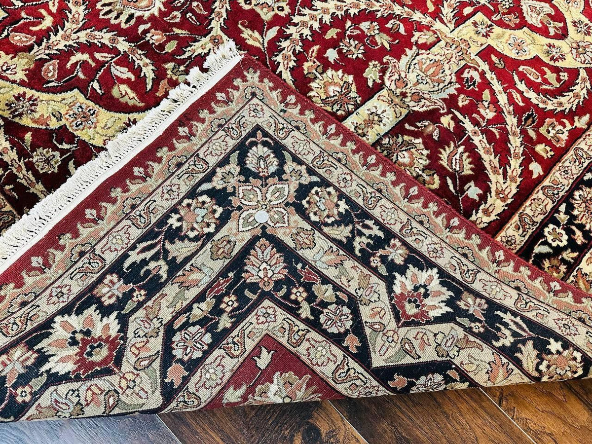 Indo Persian Rug 8x10, Red Vintage Wool Traditional Carpet, Floral, Handmade - Jewel Rugs, view 12