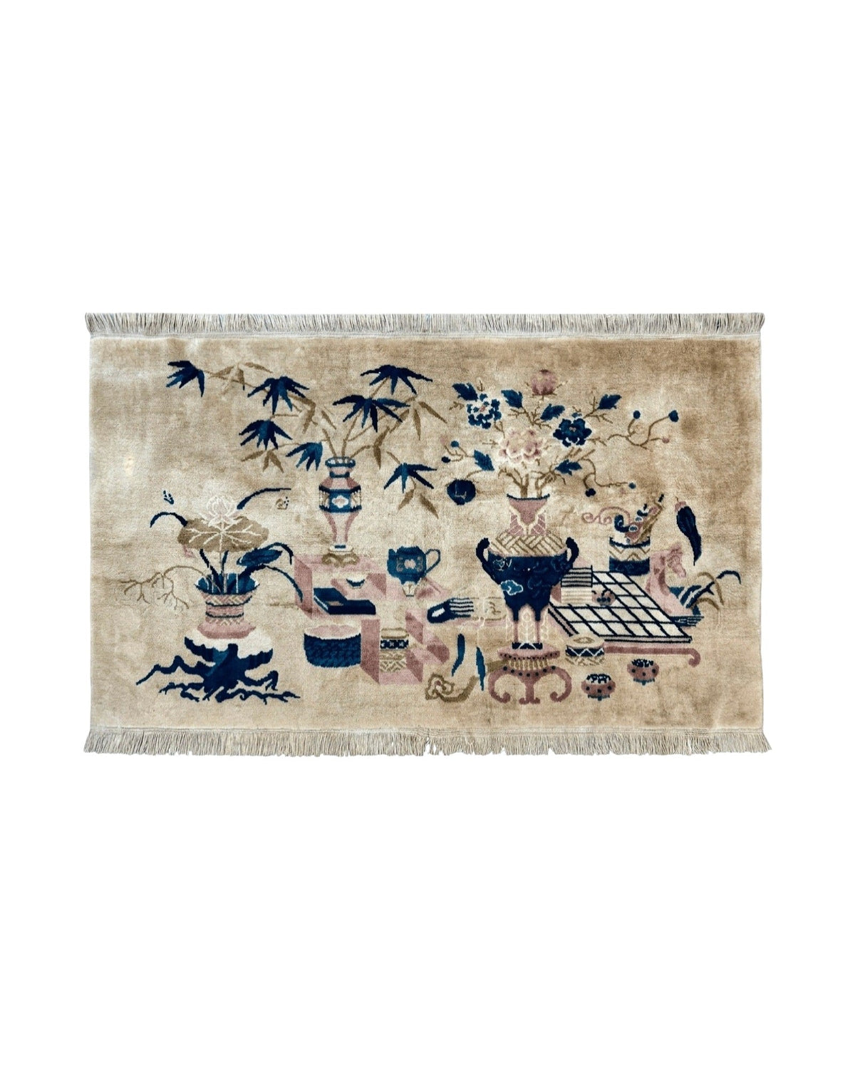 Chinese Rug 5x3, Horizontal Rug, Vases Flowers, Handmade Antique Vintage Carpet, Peking Rug, Chinese Wool Rug - Jewel Rugs