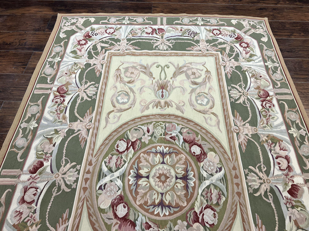 Aubusson Rug 5x8, Wool Handmade Vintage Carpet, Angel Motifs, Flatweave Rug 5 x 8, Medium Sized, European Design - Jewel Rugs, view 4