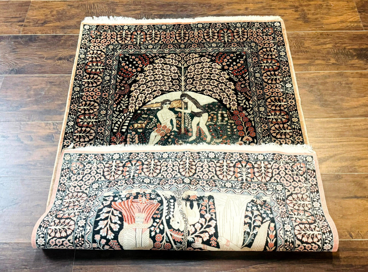 Stunning Sino Persian Pictorial Rug 2.7 x 4, Garden of Eden Adam & Eve Tree of Life Design, Extremely Fine 580 KPSI, Masterpiece - Jewel Rugs, view 12