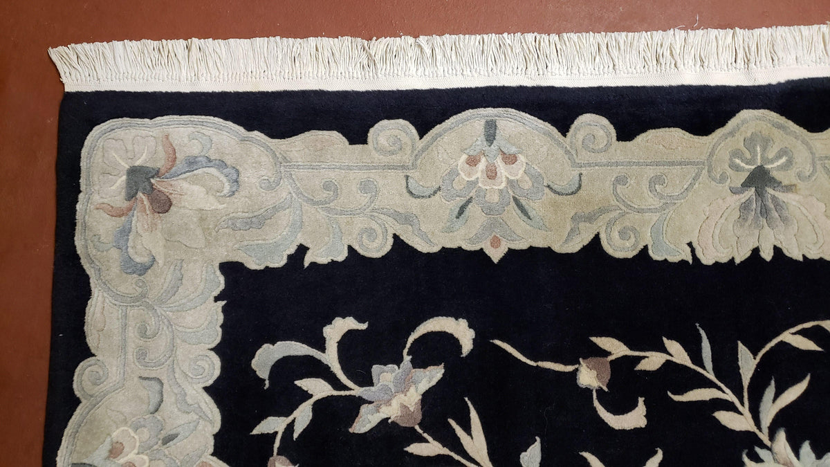 6x9 Vintage Black Gray Chinese Rug 120 Lines Wool Carpet Floral Design Hand-Knotted Soft Pile Entryway Rug Foyer Rug Nice - Jewel Rugs, view 7