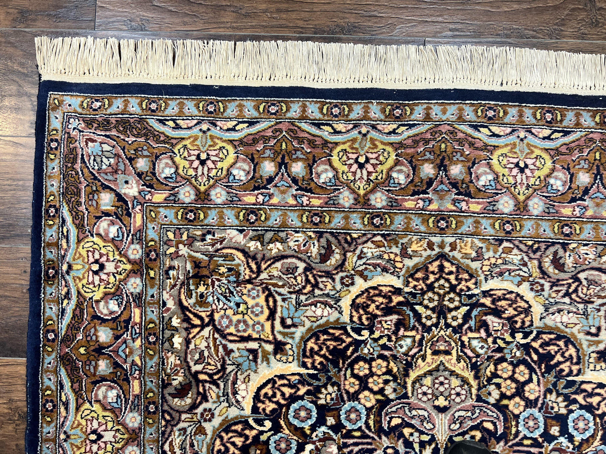 Pak Persian Rug 5x7, Navy Blue Hand Knotted Wool Oriental Carpet 5 x 7 ft, Floral Medallion, Traditional Vintage Pakistani Rug, 225 KPSI - Jewel Rugs, view 6