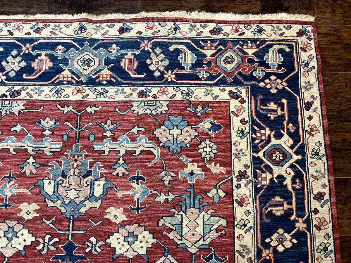 Turkish Flatweave Rug 6x9, Heriz Design, Red and Blue - Jewel Rugs, view 8