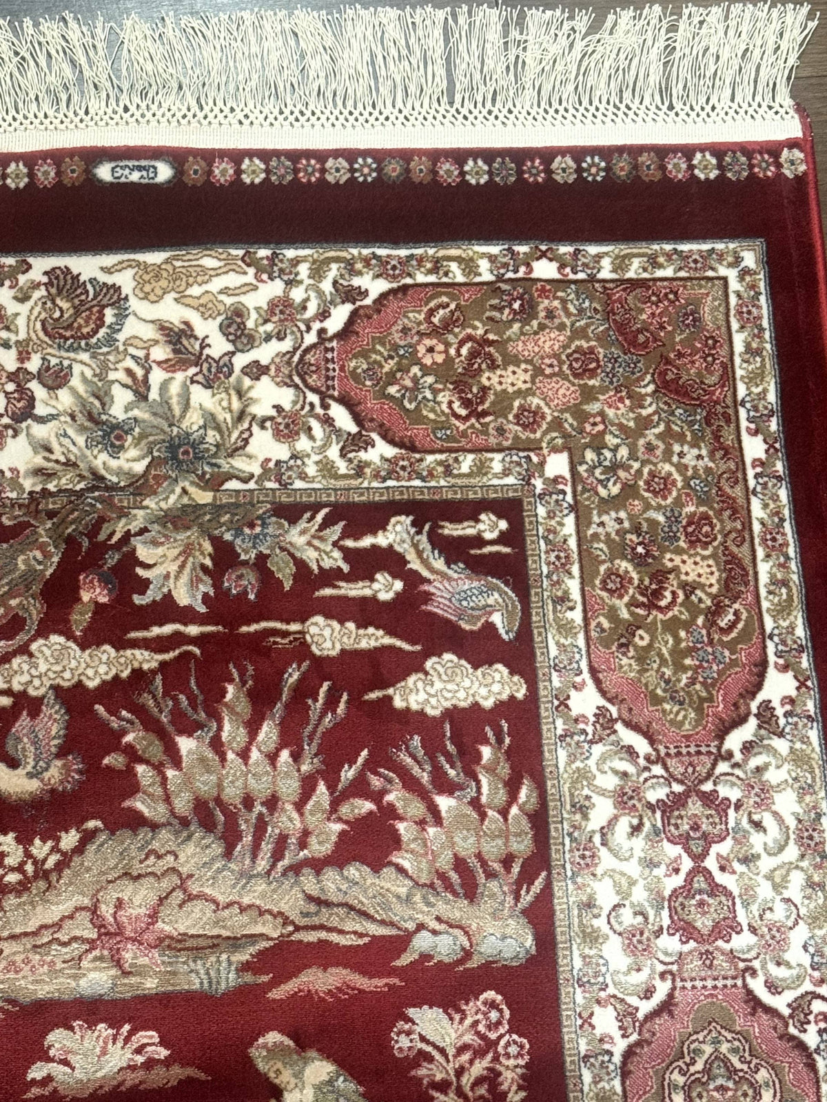 Turkish Silk Rug 2.6 x 6.7, Hunting Design, Short Runner Rug, Red & Ivory, Bamboo Silk, New - Jewel Rugs, view 8