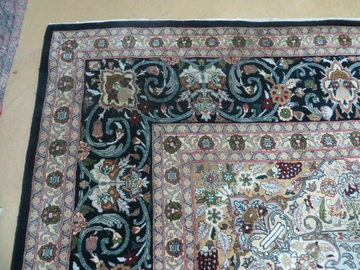 Beautiful Sino Persian Rug 9x12, Elegant High Quality Handmade Wool Oriental Carpet, Medallion with Corner Design, Floral, Black and Ivory - Jewel Rugs, view 6