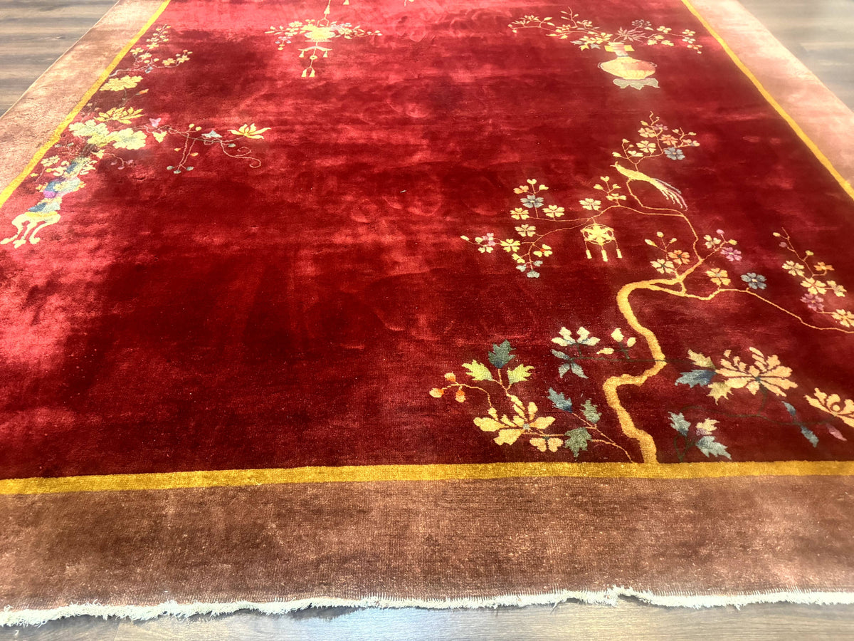 Red Chinese Art Deco Rug 9x11, Simple Design, Wool Chinese Area Rug, Antique - Jewel Rugs, view 6