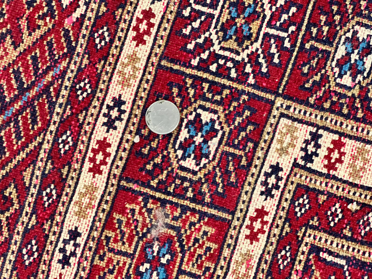 Pakistani Bokhara Rug 4x6, Red Turkoman Carpet, Finely Hand Knotted, Wool Vintage Rug - Jewel Rugs, view 12