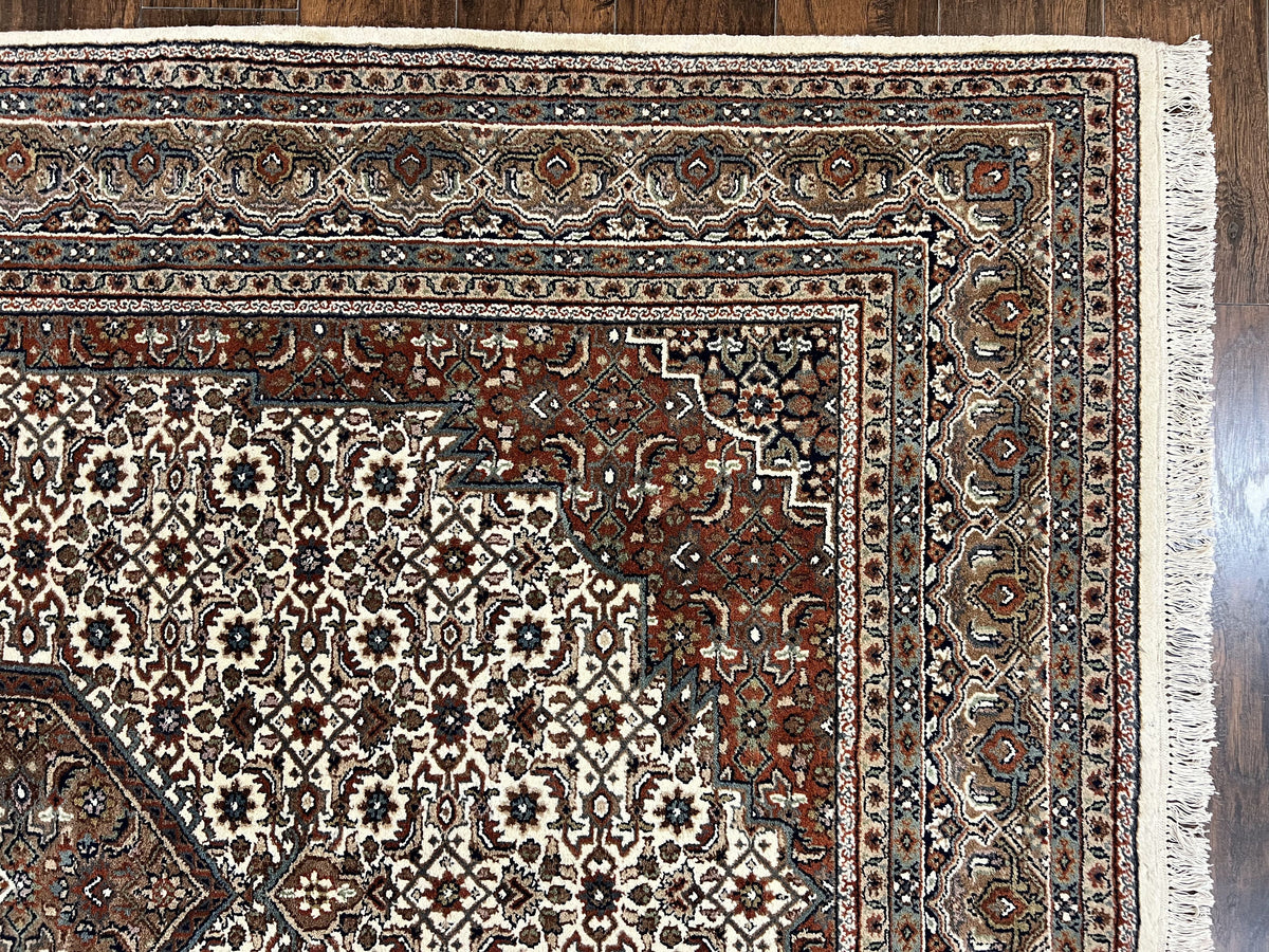 Indo Persian Rug 7x10 ft, Hand Knotted Wool Vintage Oriental Carpet 7 x 10, Traditional Handmade Herati Bidjar Cream Rug, Medallion Rug - Jewel Rugs, view 7