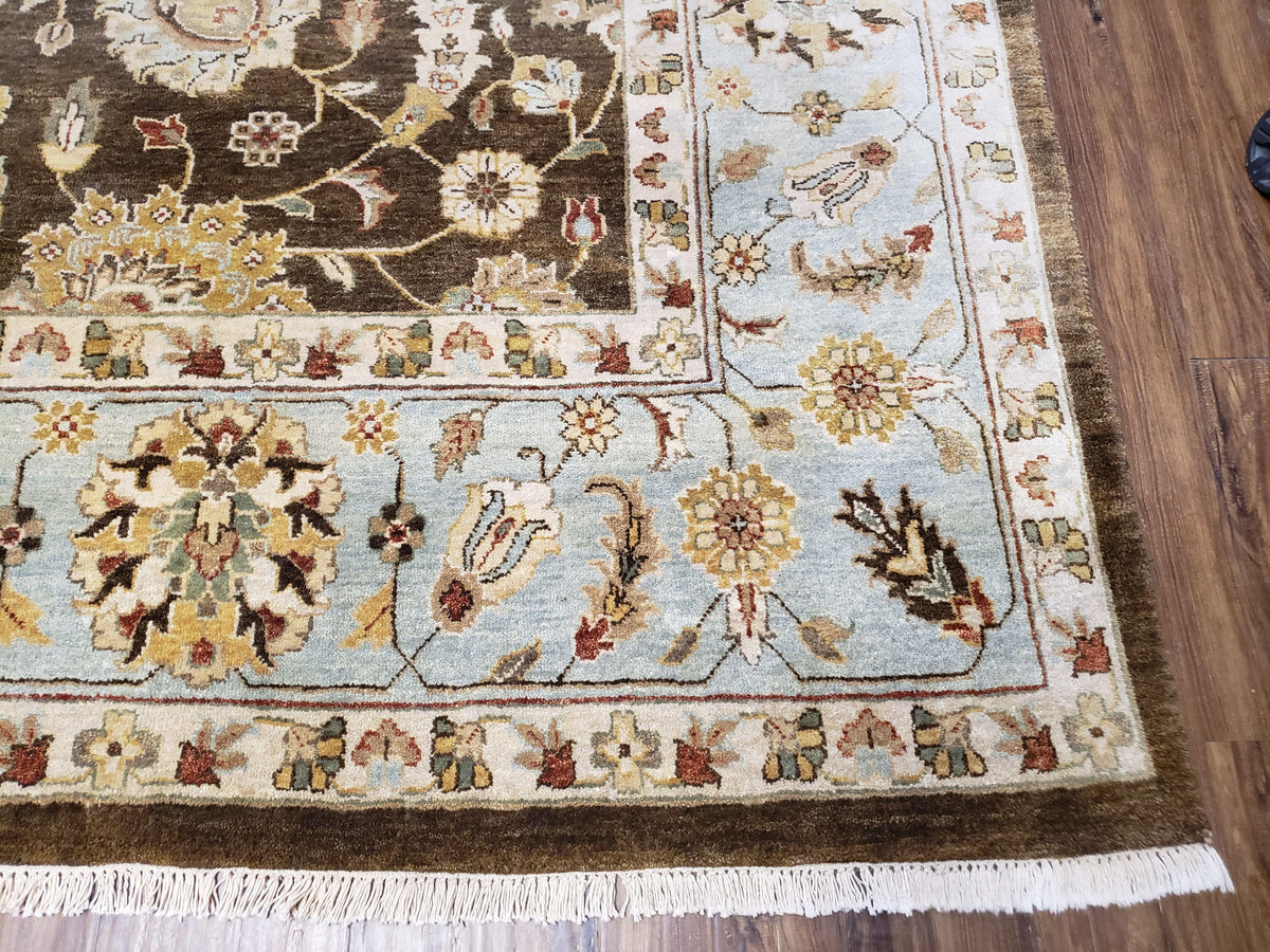 9x12 Vintage Handmade Wool Rug Carpet Indo Mahal Oushak Nice Brown Blue - Jewel Rugs, view 9