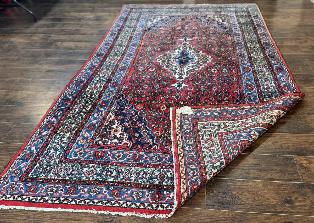 Persian Tribal Rug 6x11, Red Blue Ivory, Antique Persian Carpet, Hamadan Dargazin Carpet - Jewel Rugs, view 11