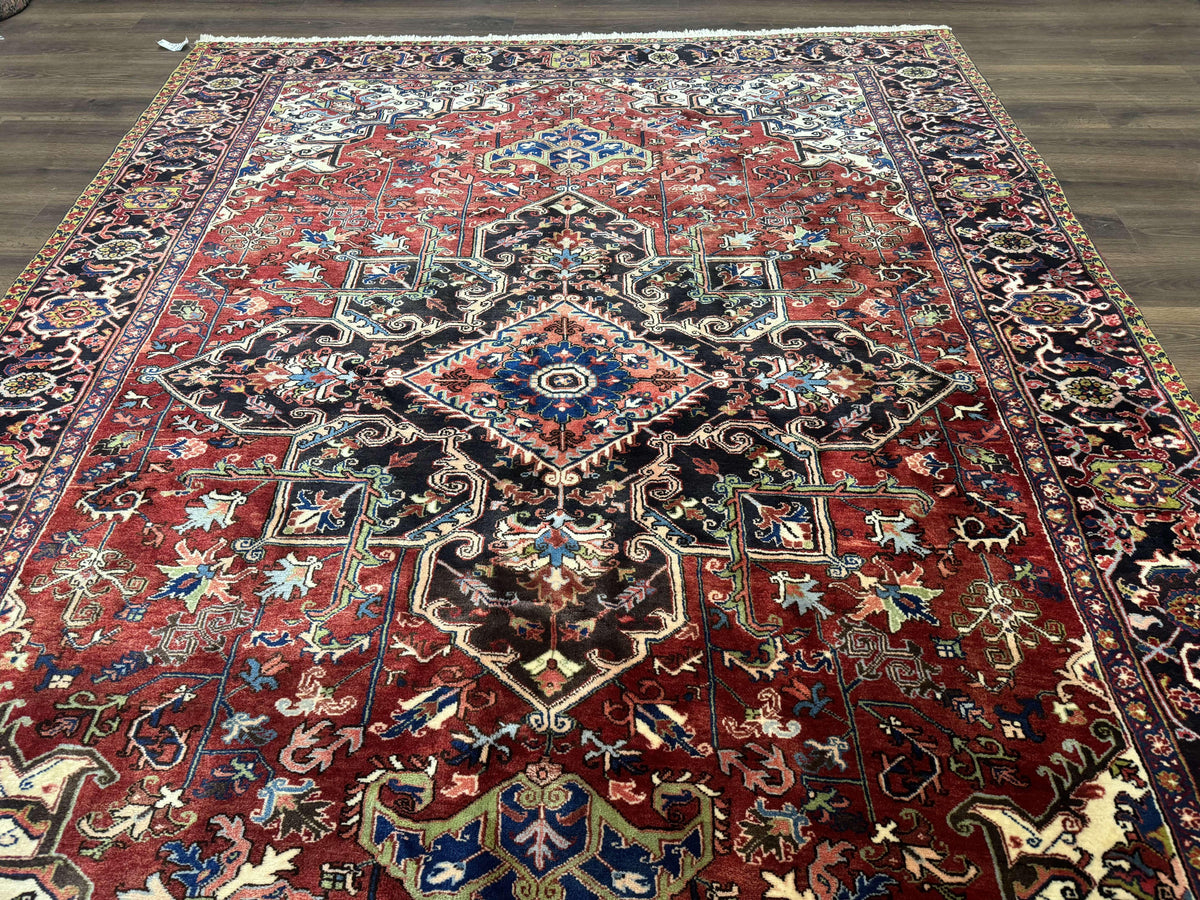 Antique Persian Heriz Rug 8x11, Geometric Tribal Wool Carpet, Brick Red - Jewel Rugs, view 13