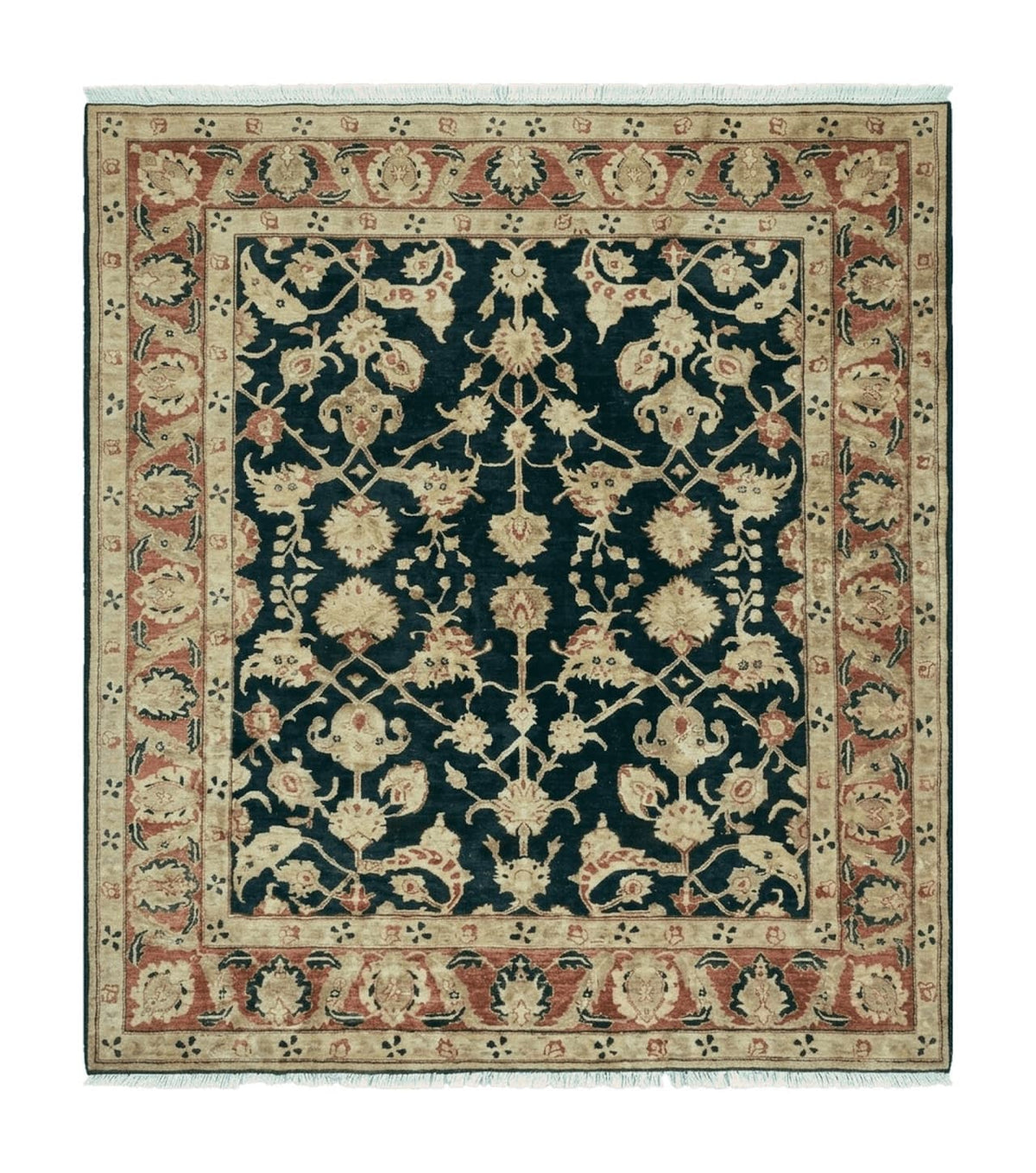 8' X 9' Handmade Pakistan Wool Cotton Rug Peshawar Black Floral Nice # 200C - Jewel Rugs