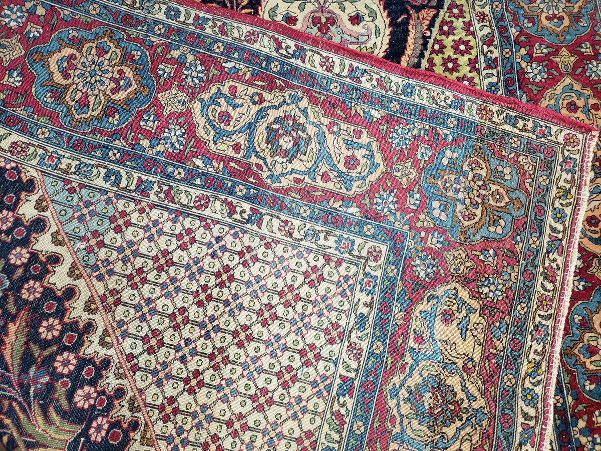 Antique Persian Tehran Rug 5x8, Midnight Blue and Red, Hand-Knotted, Wool - Jewel Rugs, view 10