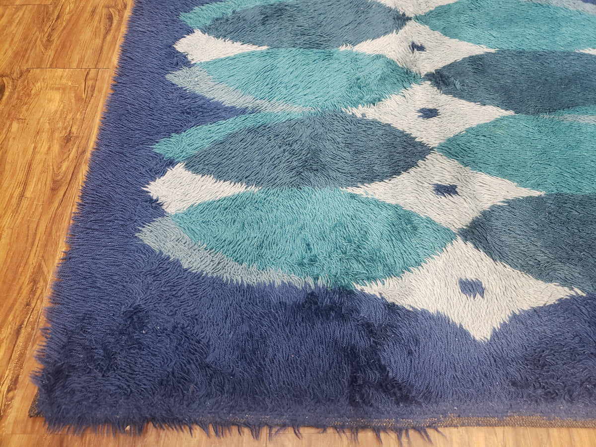 Blue Rya Rug, 1960s Mid-Century Modern Danish Shag Rug 4'6" x 6'7", Ege Rya, Abstract - Jewel Rugs, view 9