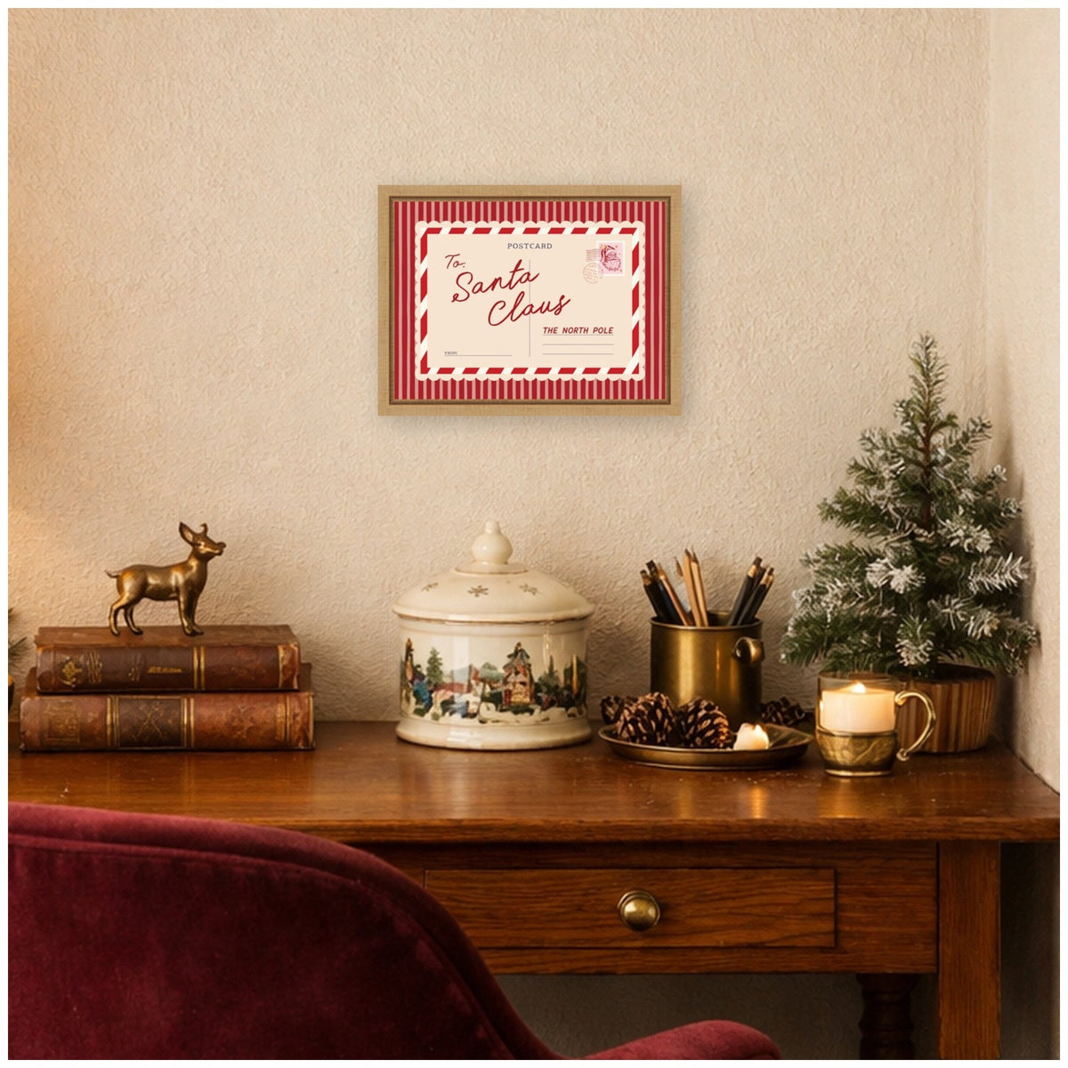 Vintage Santa Claus Postcard by Lucky Guava Framed Canvas Wall Art Print