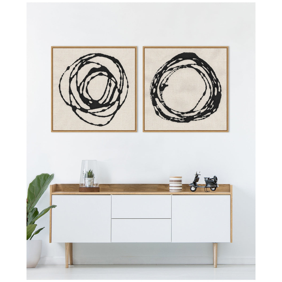 Sylvie Flowing Circle Abstracts - 2 Piece Framed Canvas Art Set by The Creative Bunch Studio