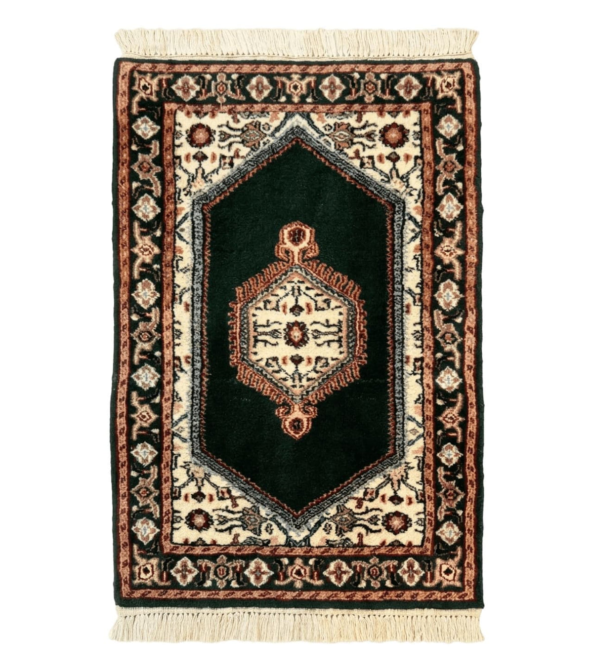 Small Indo Persian Dark Green Rug 2x3, Geometric Semi Open Field - Jewel Rugs