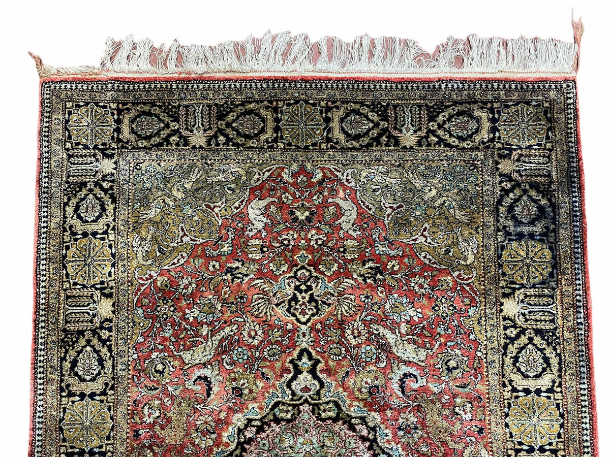 Persian Qum Silk Rug 3.8 x 5.6, Silk on Silk, Animal Pictorials, Fine 330 KPSI - Jewel Rugs, view 3