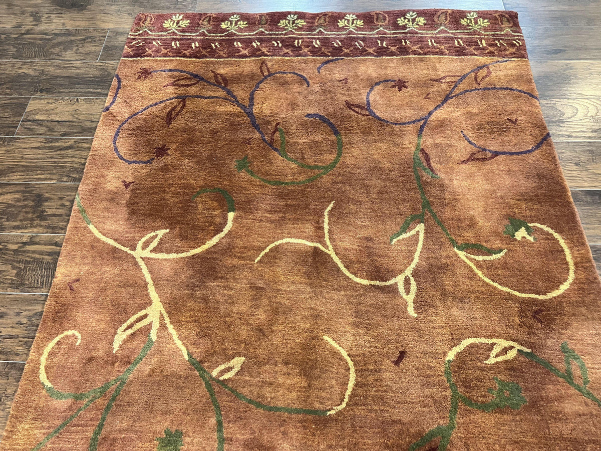 Pottery Barn Rug 5x8, Vintage Hand Tufted Carpet, Wool and Silk, Rust & Maroon - Jewel Rugs, view 5
