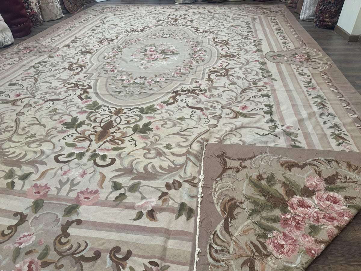 Palace Sized Aubusson Rug 13 x 20, Flatweave Aubusson Weave, Oversized Rug, European French Elegant Design - Jewel Rugs, view 12