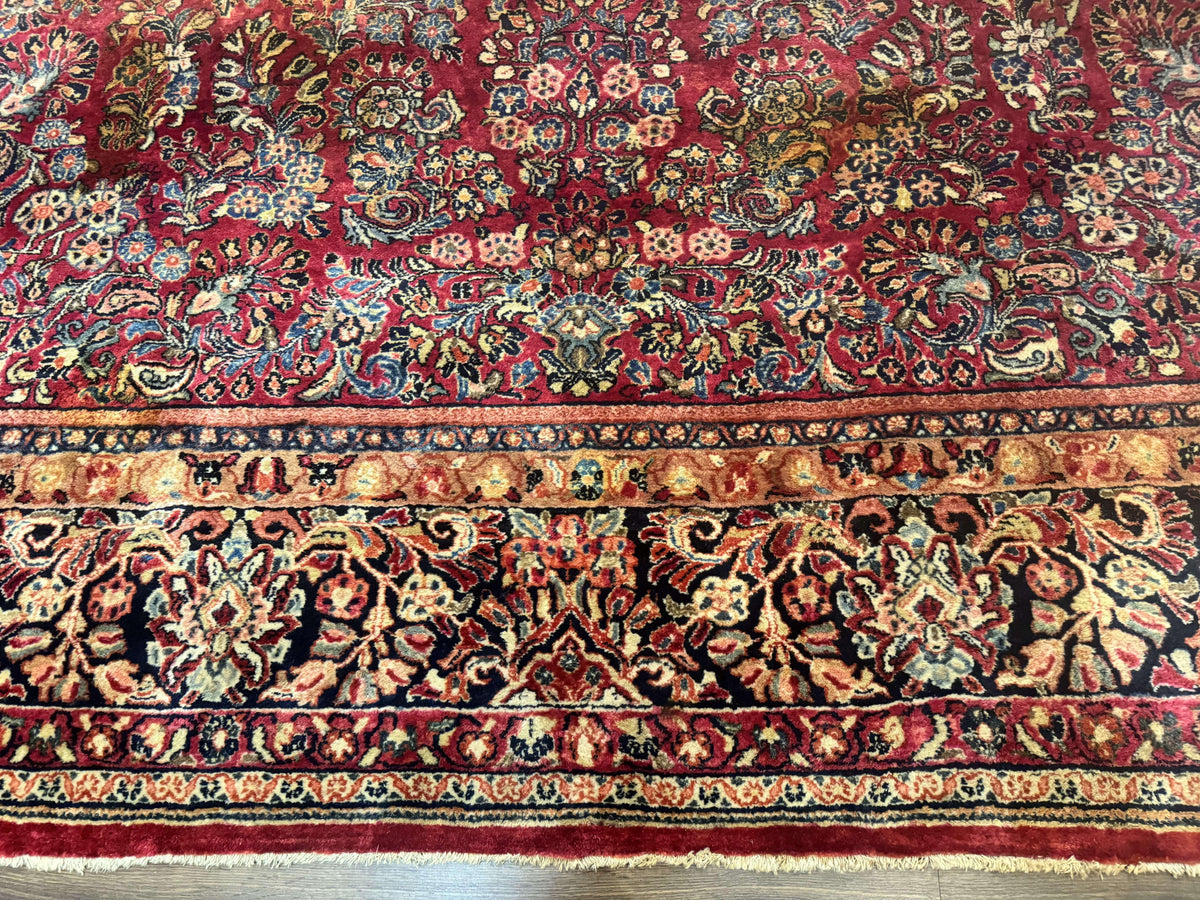 Persian Sarouk Rug 10x18, Palace Size Antique Persian Carpet, Wool, Red, Floral, Handmade Traditional Persian Rug, Extra Large Rug - Jewel Rugs, view 5