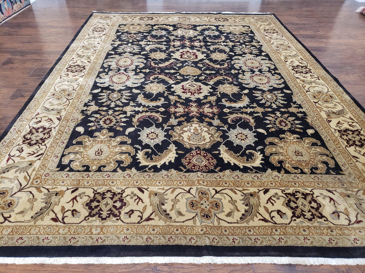 Indo Mahal Rug 8x12, Indian Sultanabad Handmade Area Rug, Vintage Hand-Knotted Wool Black Floral Traditional Oriental Dinning Room Rug - Jewel Rugs, view 2