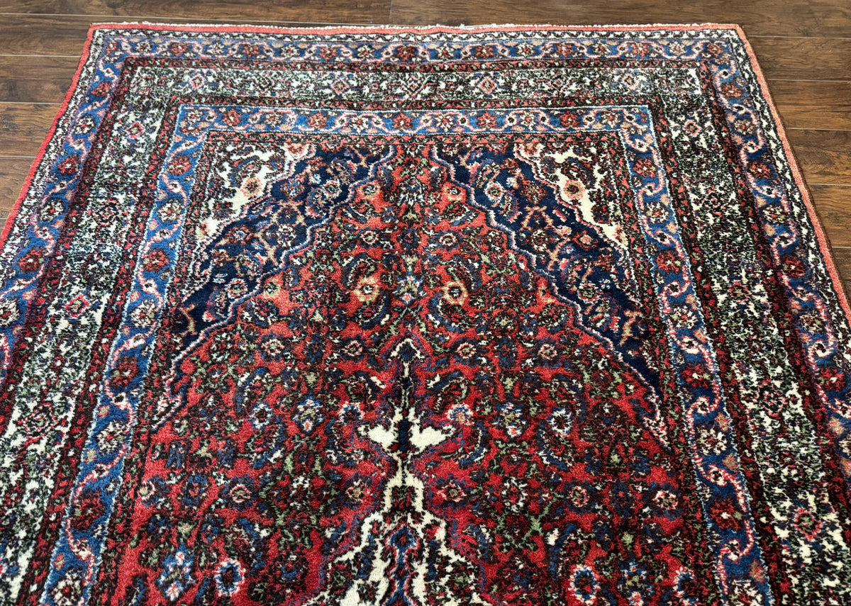 Persian Tribal Rug 6x11, Red Blue Ivory, Antique Persian Carpet, Hamadan Dargazin Carpet - Jewel Rugs, view 3