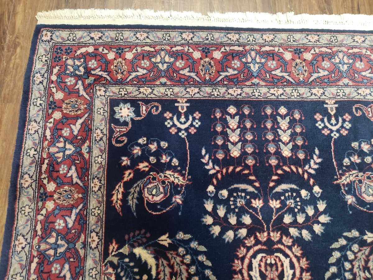 Dark Blue Indo Persian Rug 4x6, Medium Size Hand Knotted Oriental Carpet, Traditional Floral Indian Rug, Blue and Red Entryway Rug, Wool Rug - Jewel Rugs, view 7