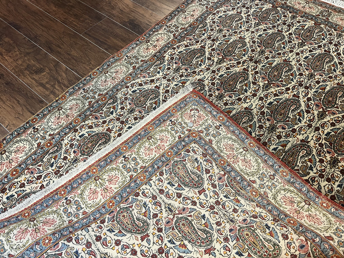 Persian Qum Rug 5x6, Cream Wool Hand Knotted Carpet, Repeated Boteh Paisely Design, Semi Antique Vintage Rug, Very Fine Weave 5 x 6 Rug - Jewel Rugs, view 11