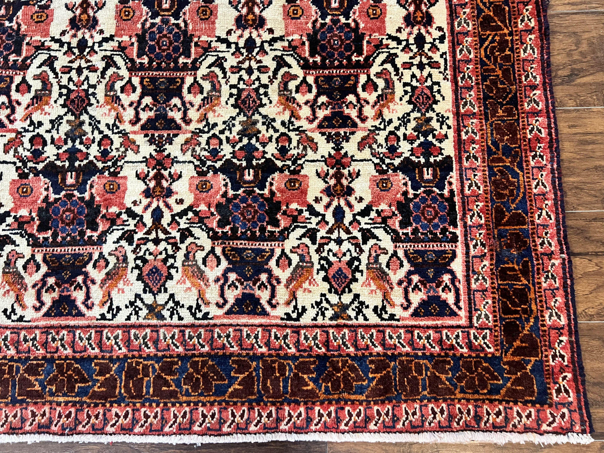 Persian Afshar Rug 6x8, Wool Hand Knotted Semi Antique Vintage Carpet, Floral Allover, Repeated Birds Flowers Vases Motifs - Jewel Rugs, view 10