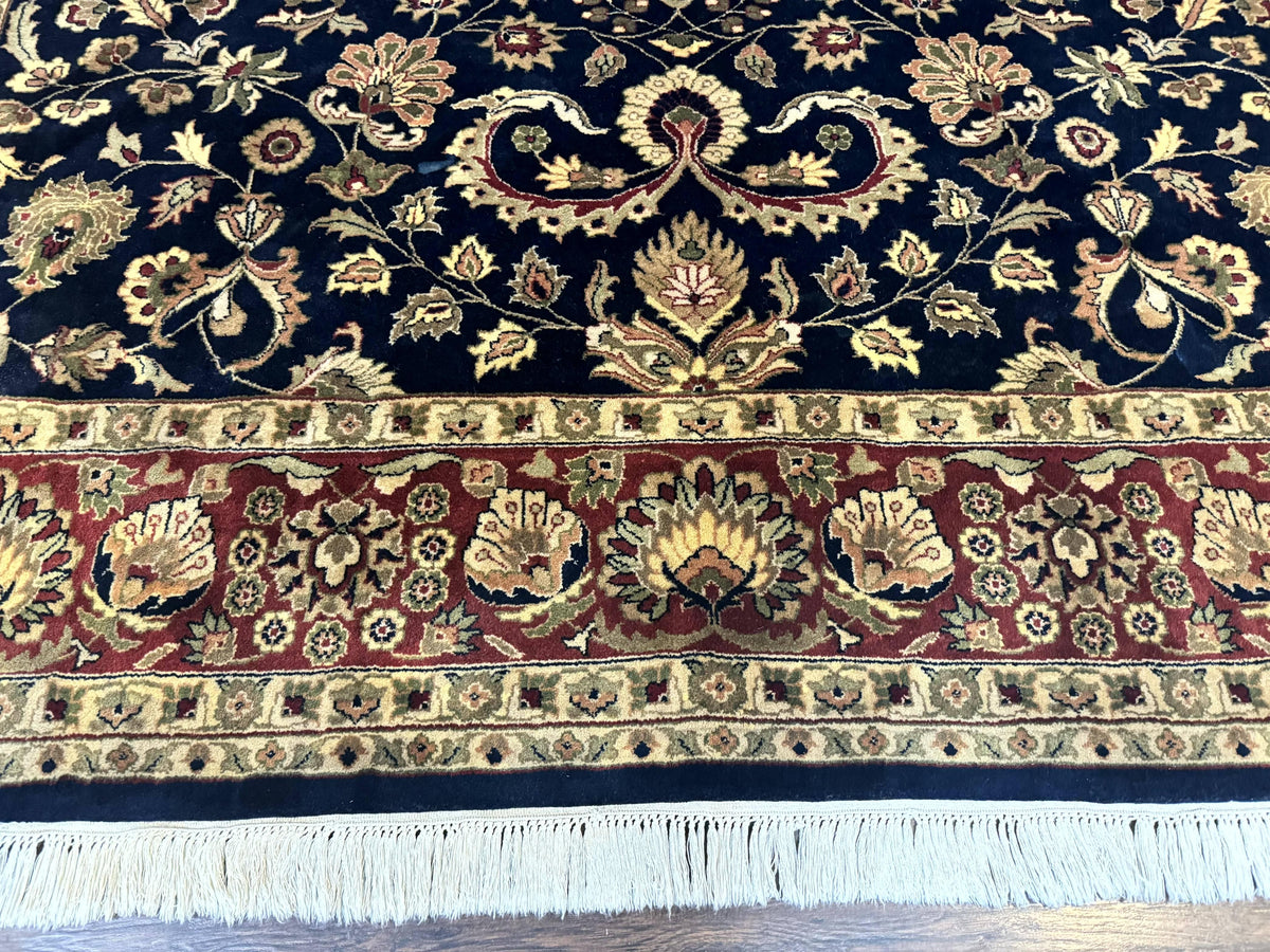 Indo Persian Rug 8x10, Navy Blue and Red, Floral Allover, Hand Knotted Vintage Wool Carpet, Indo Sarouk - Jewel Rugs, view 6
