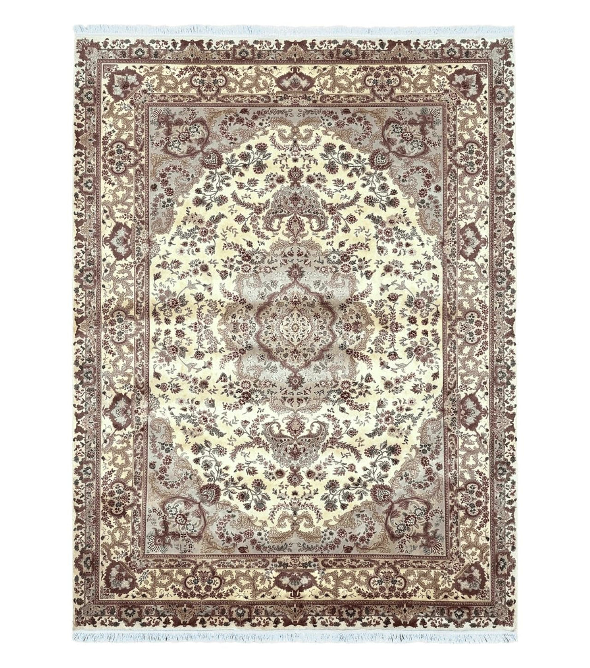 Vintage Sino Persian Rug 10x14, Room Sized Elegant Handmade Oriental Carpet 10 x 14, Floral Medallion Large Wool Rug with Silk Accents Beige - Jewel Rugs