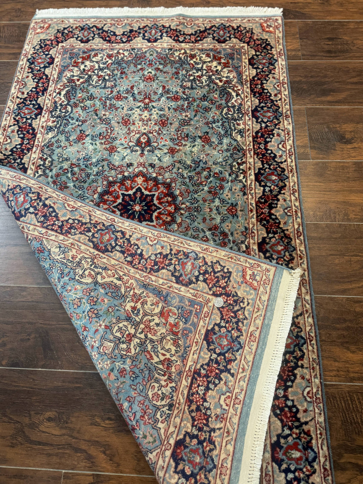 Indo Persian Kerman Rug 3x5, Light Blue, Floral Medallion - Jewel Rugs, view 12